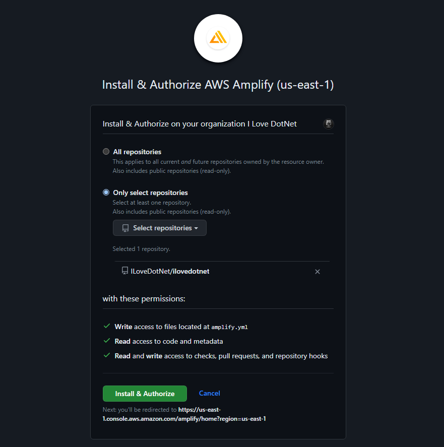 authorize and select repo